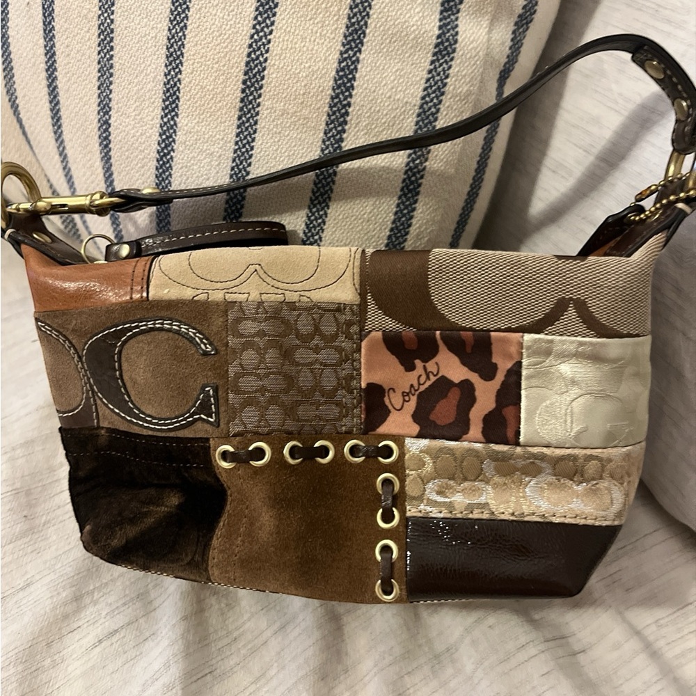 Coach Patchwork Brown & Cream Suede & Leather Shoulder Bag